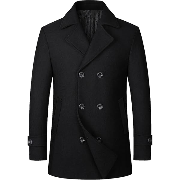 HXW.GJQ Men's Premium Wool Blend Double Breasted Long Pea